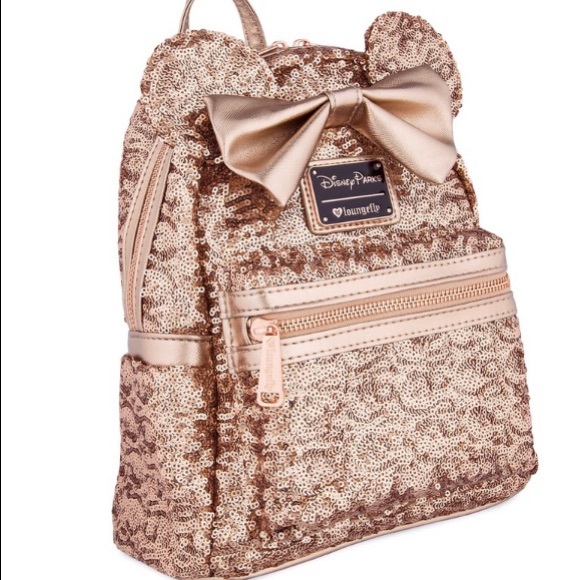 Disney Loungefly Rose Gold Sequin Minnie Backpack - Picture 7 of 7